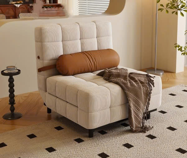 Giường sofa kem kiểu Pháp gấp đa năng phòng khách căn hộ nhỏ phong cách retro giường đơn gấp đa năng mới 2025