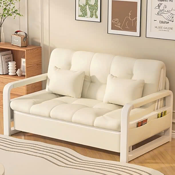Giường sofa gấp đa năng phòng khách 2025 mới màu kem mây căn hộ nhỏ giường kéo ra có thể thu vào cho thuê nhà