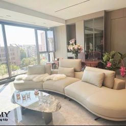 Ghế sofa da toàn bộ tối giản kiểu Ý hiện đại nằm ngang hình vòng cung