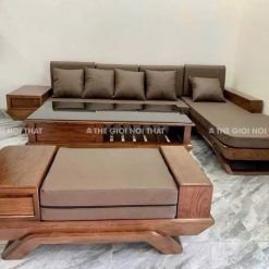 Bộ sofa chân thuyền gỗ gõ đỏ và đệm corona