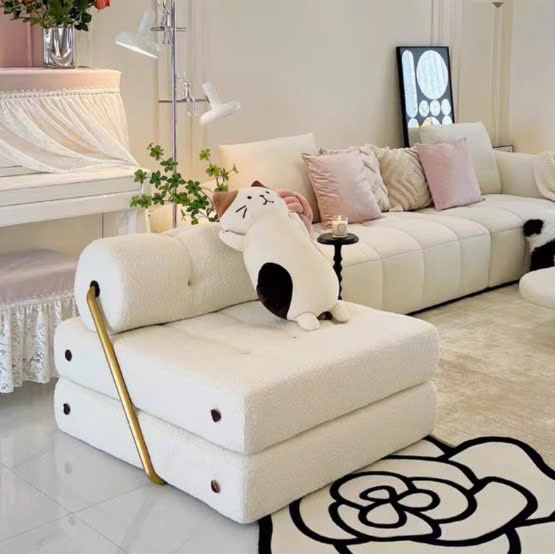 Ghế sofa đơn phòng khách căn hộ nhỏ khối đậu phụ Taji giường sofa gấp đa năng kiểu kem mô-đun ghế sofa lười