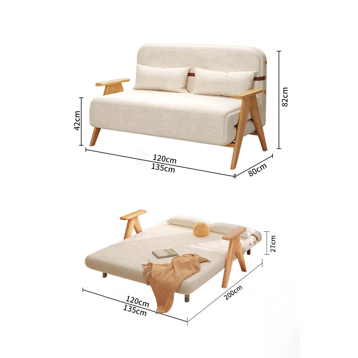 Ghế sofa giường gấp- Tay gỗ