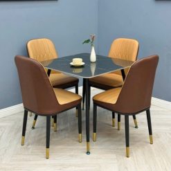 Bộ Bàn Ăn Vuông Mặt Đá Ceramic 4 Ghế Monet Nhập Khẩu