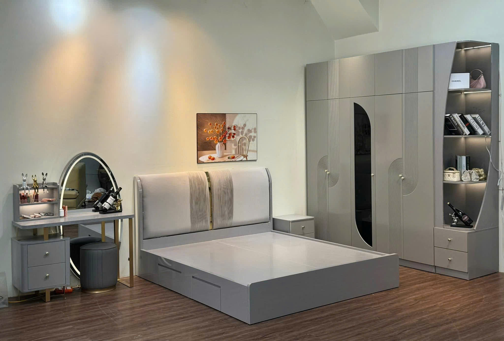 Combo giường tủ gỗ công nghiệp soi trám